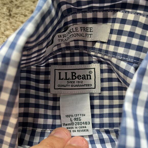 LL Bean Mens Large Button Up Shirt blue Striped Short Sleeve Wrinkle Resistant - Picture 3 of 5